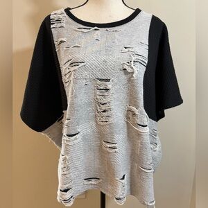 Beau Jours distressed black gray waffle sweater oversized SZ 2